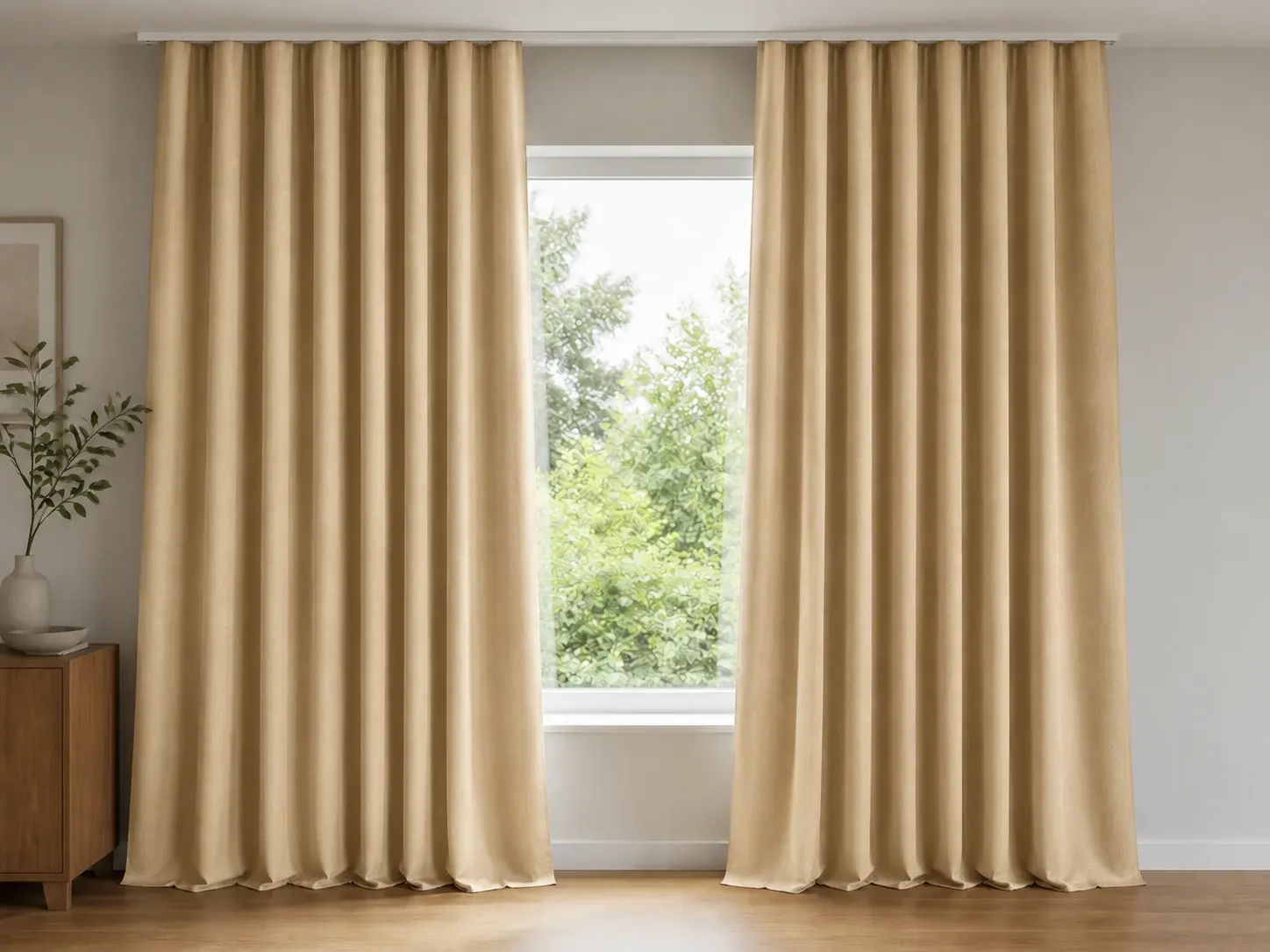 Ecru Sheer · Champagne Drape · Polished Chrome Rod