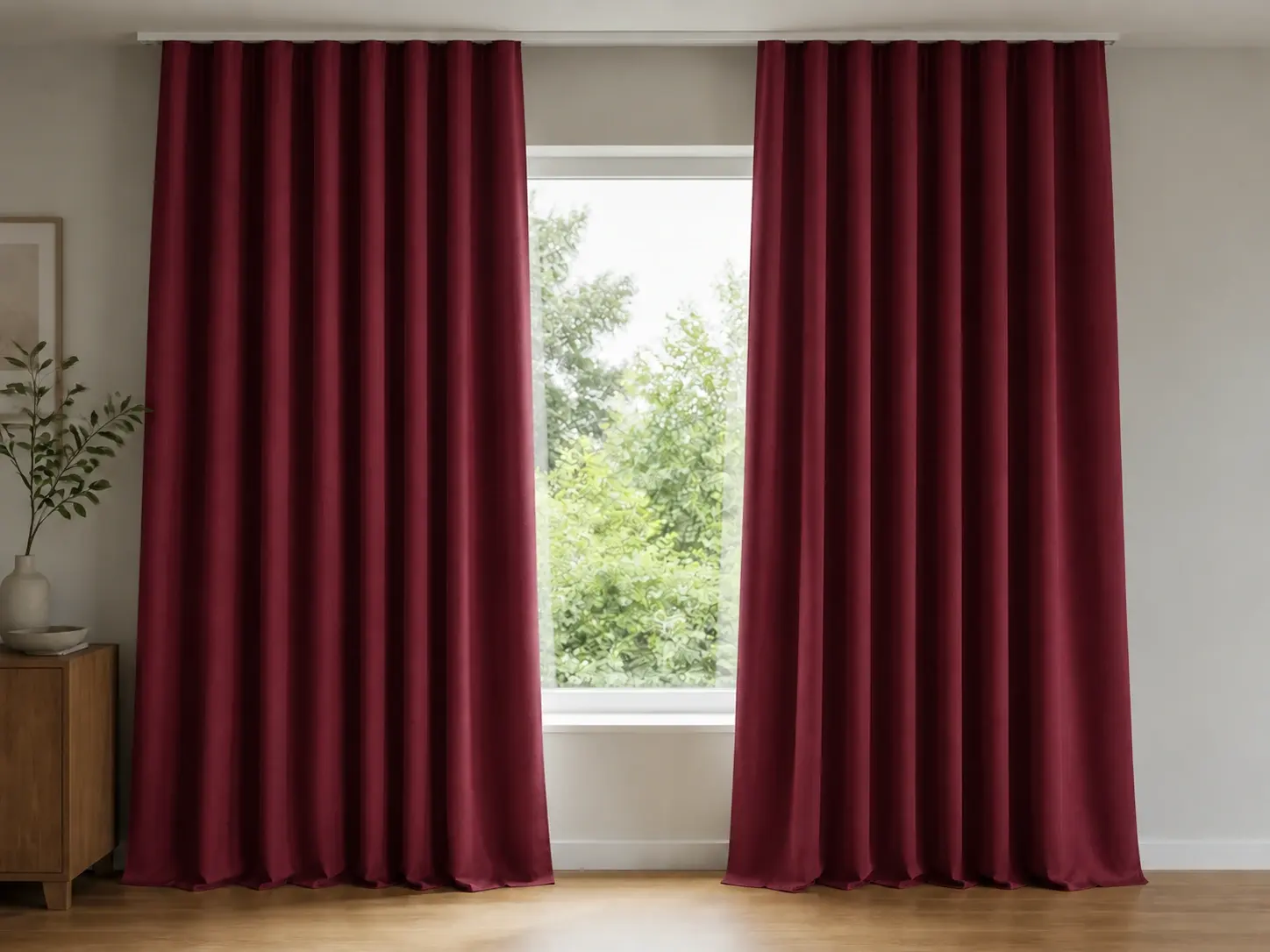 White Sheer · Burgundy Drape · Matte Chrome Rod