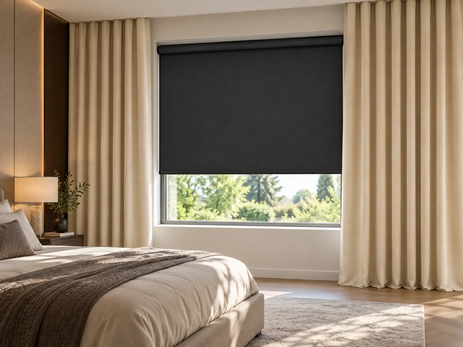 Anthracite Estor opaco · Beige Cortina lisa