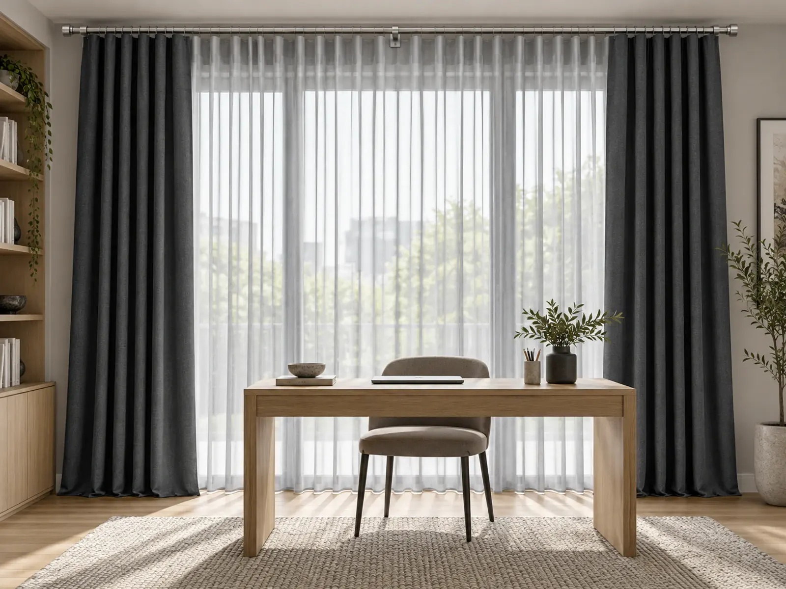 Grey ستارة شفافة سادة · Anthracite ستارة جانبية سادة · Inox قضيب معدني