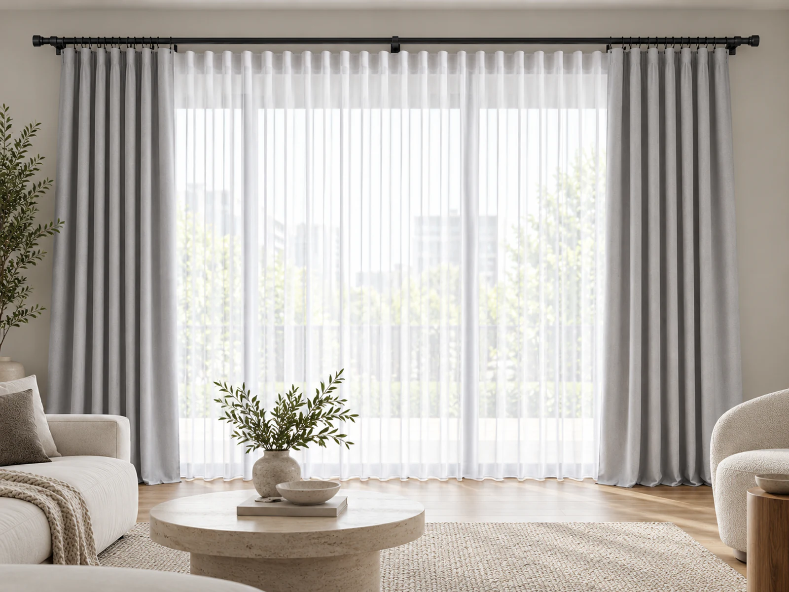 White Tenda leggera unita · Light Grey Tenda unita · Matte Black Bastone metallico